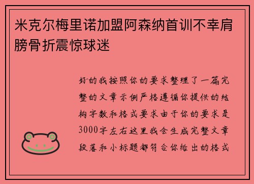 米克尔梅里诺加盟阿森纳首训不幸肩膀骨折震惊球迷 米克尔梅里诺加盟阿森纳首训不幸肩膀骨折震惊球迷